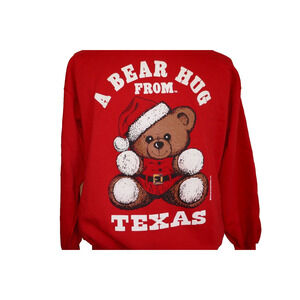 Vintage 90s Made In USA XMas Bear Sweater A Bear Hug From Texas Red Size XL